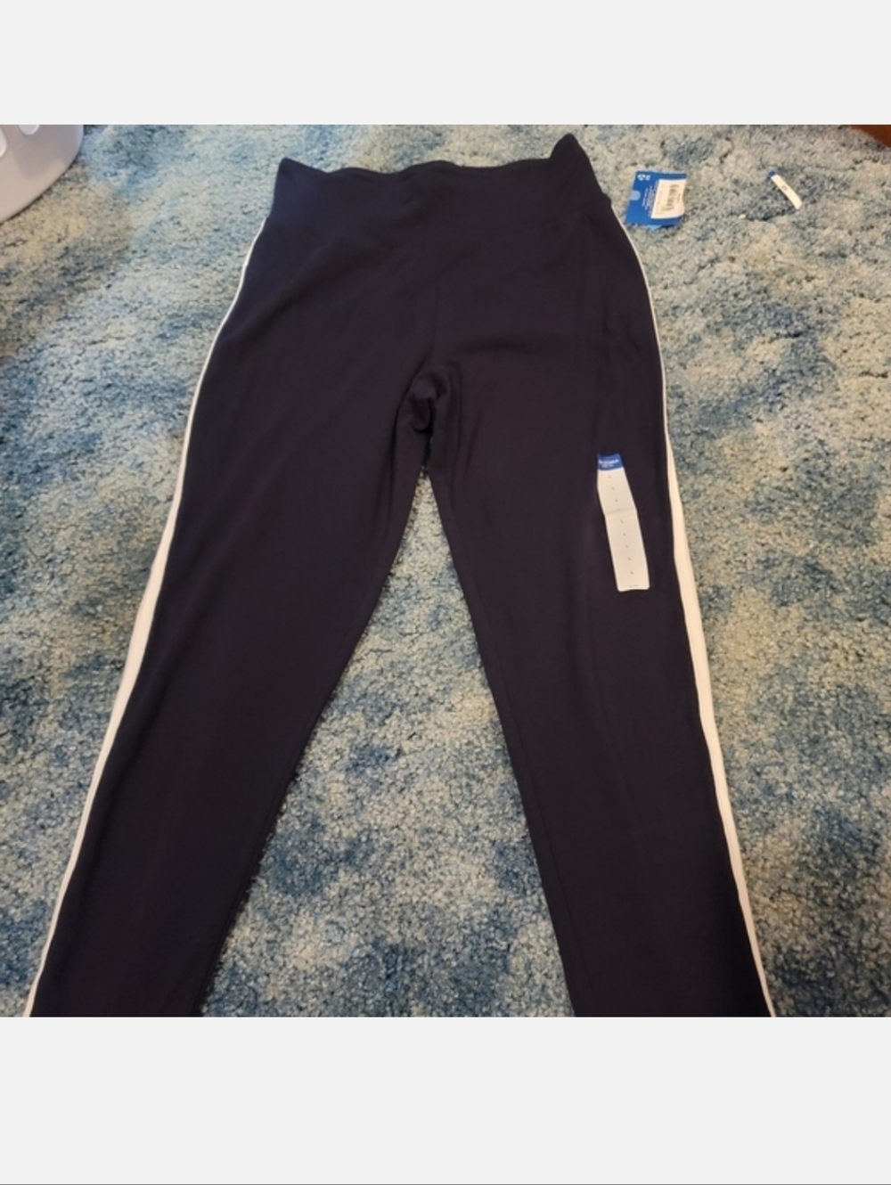 ARIZONA full lenght Leggings NAVY BLUE With White Side Stripes LARGE NEW!